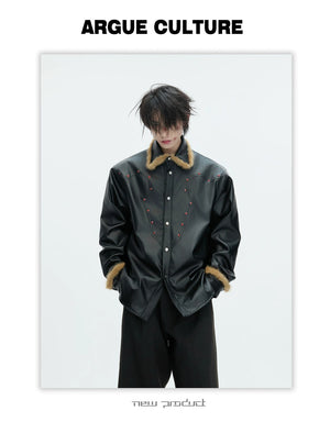 desc::oversized-fur-collar-leather-jacket-gothic-techwear-coat-detail-img-4