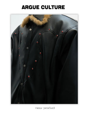 desc::oversized-fur-collar-leather-jacket-gothic-techwear-coat-detail-img-6