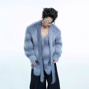 Back view of the loose fit gradient striped knit cardigan