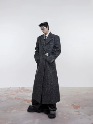 Aesthetic shot of a structured shoulder pad long coat