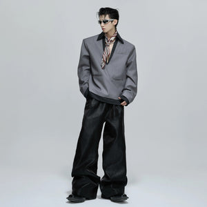 Back view of the straight hem striped casual blazer