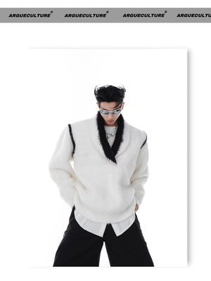 desc::oversized-v-neck-faux-mink-fur-sweater-contrast-knit-detail-img-5
