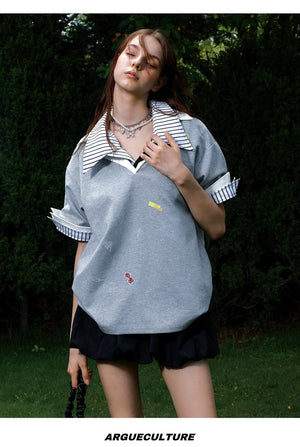 desc::oversized-v-neck-faux-two-piece-graphic-sticker-polo-tee-detail-img-12