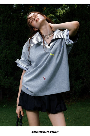 desc::oversized-v-neck-faux-two-piece-graphic-sticker-polo-tee-detail-img-13