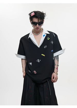 desc::oversized-v-neck-faux-two-piece-graphic-sticker-polo-tee-detail-img-5