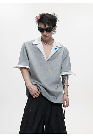 desc::oversized-v-neck-faux-two-piece-graphic-sticker-polo-tee-detail-img-6