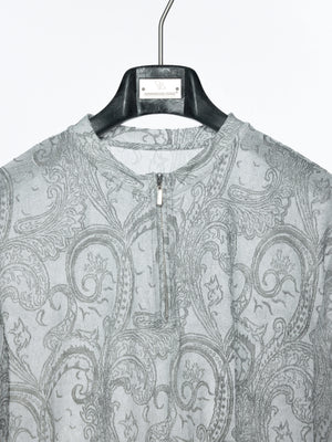 Paisley Half-Zip Long-Sleeve Mesh Overlay Top Gray - main image 4