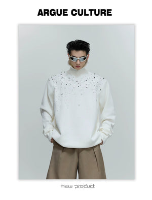 desc::pearl-cable-knit-turtleneck-heavyweight-loose-sweater-detail-img-2