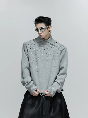 pearl-cable-knit-turtleneck-heavyweight-loose-sweater-gray-top