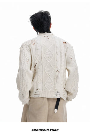 desc::pearl-distressed-knit-cardigan-streetwear-v-neck-sweater-detail-img-9