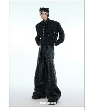 desc::pearl-tie-patchwork-shoulder-pad-shirt-oversized-detail-img-2