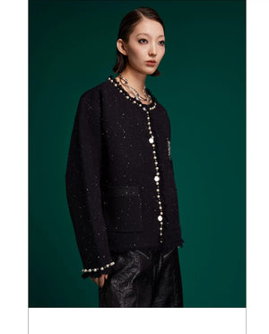 desc::pearl-trim-glitter-knit-jacket-loose-street-cardigan-detail-img-11