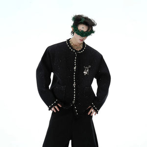 Close up of the subtle glitter fabric and fringe detailing