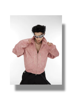desc::pink-polka-dot-gradient-cropped-moto-jacket-for-unisex-detail-img-4