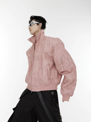 Streetwear style pink gradient jacket with metal zipper details