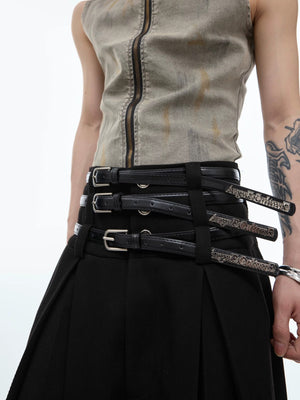 Close-up of deconstructed waist belt design on street style pants