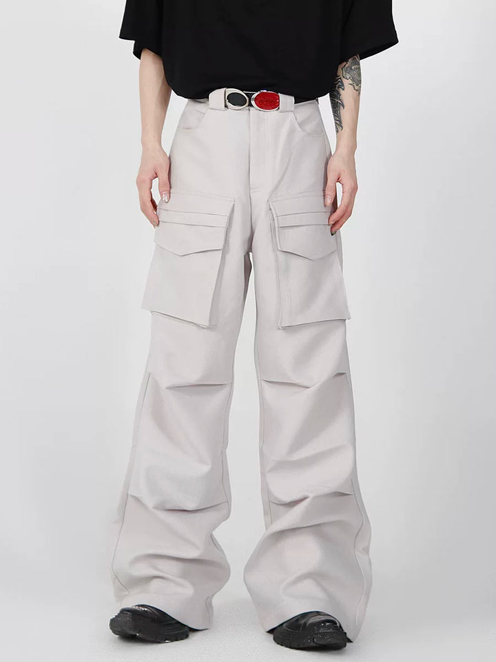 Pleated Wide-Leg Cargo Trousers in Gray or Black - main image 1
