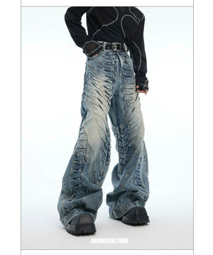 desc::pleated-wide-leg-distressed-vintage-jeans-for-men-detail-img-5
