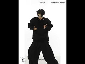 360-degree video showcasing all angles of the distressed shoulder-pad sweater with metal accents and premium cotton fabric