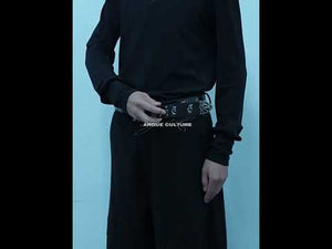 360-degree video showcase of distressed metal punk belt being worn with different outfits