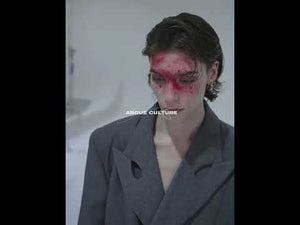 360-degree video showing the avant-garde deconstructed suit set with asymmetrical lapel and slim pants