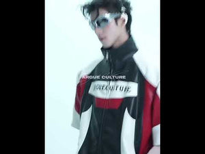 360-degree video showcasing the unique color block design and fit of the streetwear leather jacket