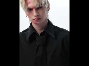 360-degree video showcasing all angles of the edgy spine-embroidered loose-fit shirt with stand collar