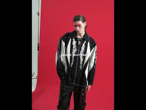 Video showing how to style the deconstructed oversized shirt-jacket with color-block design and shoulder pads