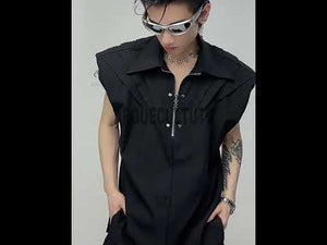 360-degree video showcasing the architectural details and movement of this avant-garde sleeveless streetwear top