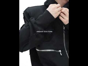 360-degree video showing all angles of the distressed red cropped hoodie set and its unique deconstructed details