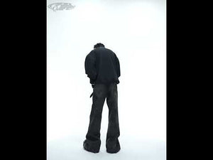 360-degree video showcasing all features of the metal-zip stand collar fleece hoodie with padded shoulders