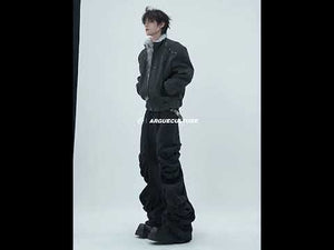Black Deconstructed Curved-Leg Stacked Jeans | ArguE CulturE