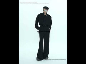 Unisex Ribbon-Collar Shirt and Wide-Leg Pants Set video