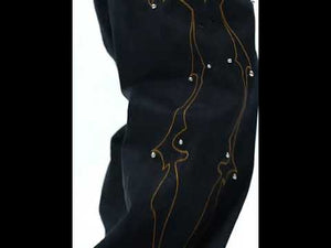 360-degree video showing how to style these vintage straight-flare jeans with red stitching for different outfits