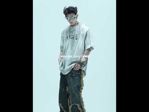 Distressed Cotton Silver Logo Shoulder-Pad T-Shirt video