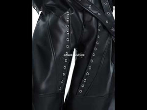 Black Deconstructed PU Wide-Leg Pants With Rivet Details | ArguE CulturE