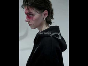 Video demonstration of oversized flame print hoodie showing movement, fit and urban streetwear styling