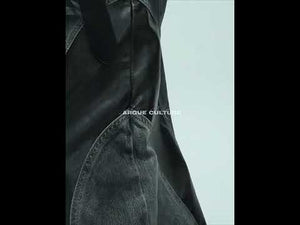 360 degree video showing all angles of these unique distressed vintage jeans with PU leather patch