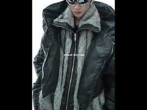 Video showcasing the unique features of this deconstructed faux fur puffer jacket with streetwear aesthetic