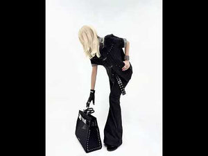 Black Raw Denim Lapel Jacket & Flared Jeans Set video