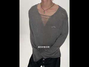 Sheer Distressed V-Neck Knit Top in Linen Blend | ArguE CulturE