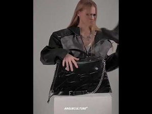 360-degree video showcasing the vintage distressed tote bag with metal buckles from all angles