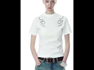 360-degree video showcase of premium embroidered streetwear shirt with metal rivet detailing