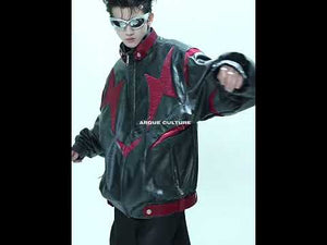 360-degree video showcasing the deconstructed croc-print PU leather jacket with all design details