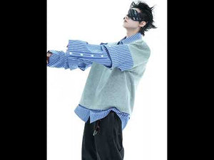 360-degree video showing vintage stripe shirt-tee from all angles, highlighting loose fit and asymmetrical details