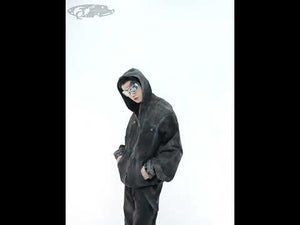 Deconstructed Black Hooded Denim Jacket with Metal Details video