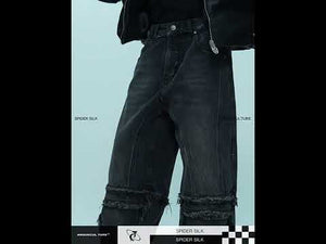 Washed Water-Ripple Frayed Straight-Leg Jeans video