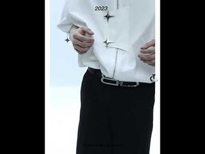 Video showcasing the black loose fit overshirt's metal zipper details and architectural silhouette