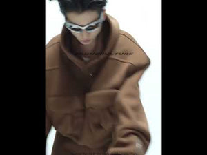 360-degree video showcase of fleece-lined oversized hoodie set with deconstructed streetwear design