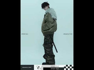 360-degree video showcasing the embroidered puffy bomber jacket with all features and details